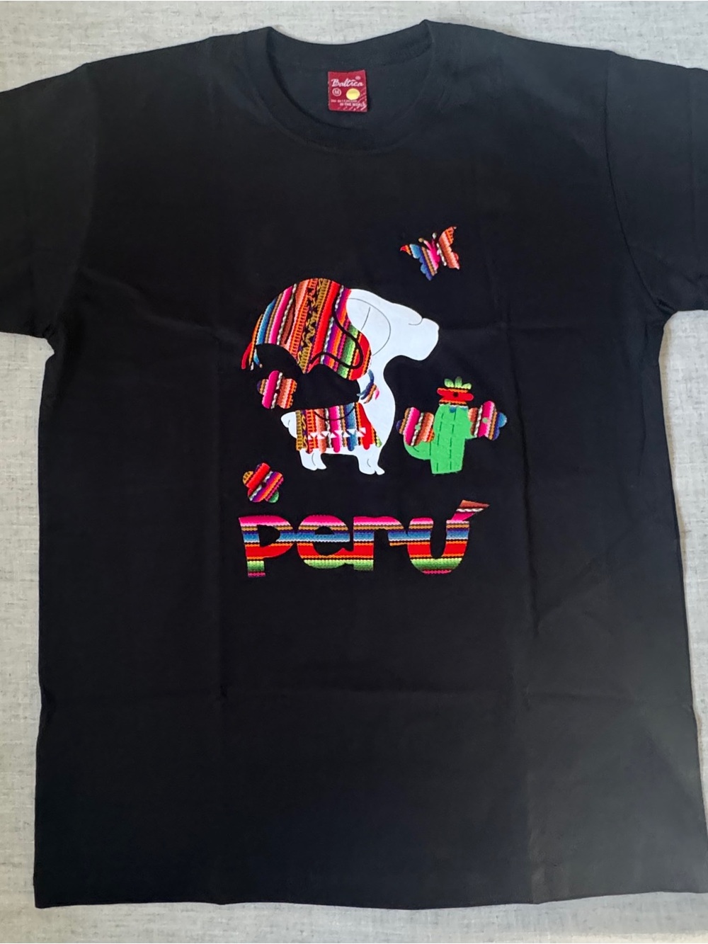 Peru Black Short Sleeve Tee with Colorful Alpaca Graphic